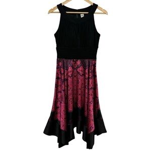 Sangria Cocktail Dress Sz 8 Black Pink Red Handkerchief Party Sexy Event EUC